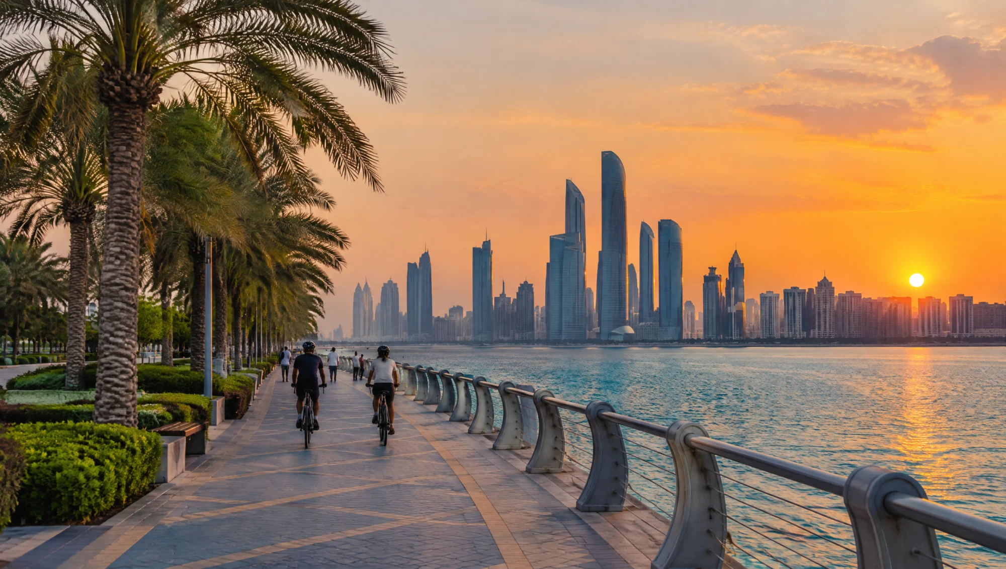 La corniche d'Abou Dhabi au coucher du soleil