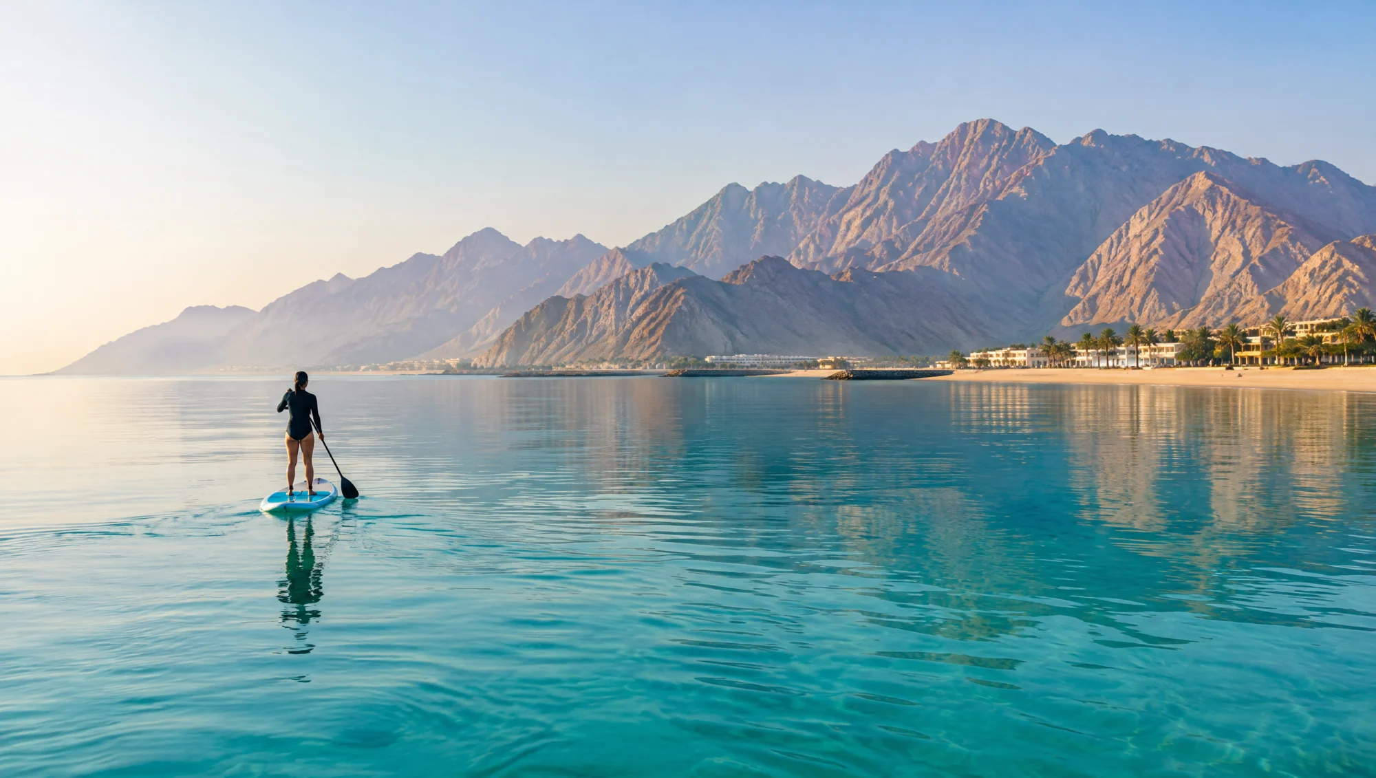 Paddleboarding off a UAE beach in the morning