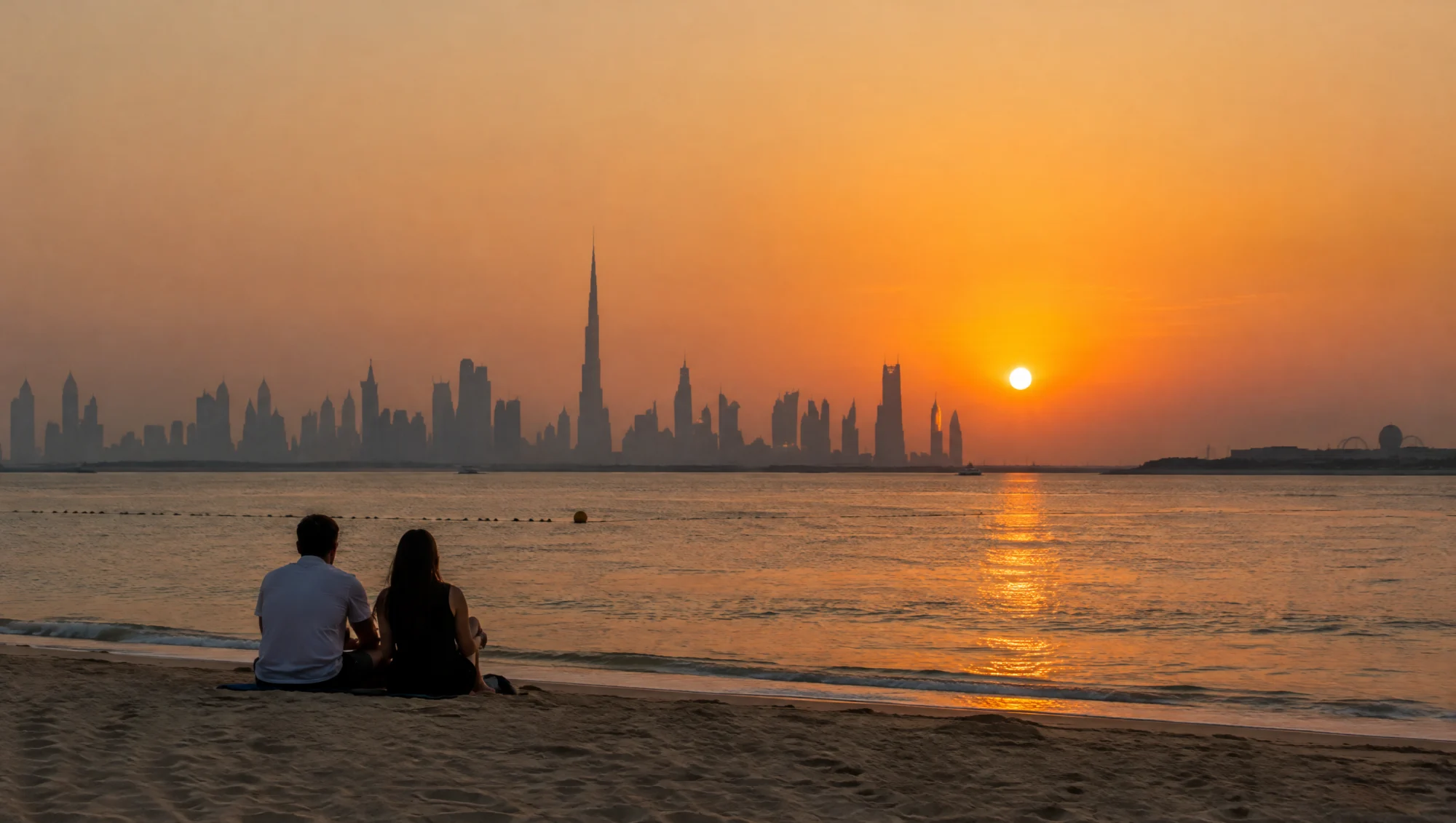Coucher de soleil sur une plage de Dubaï