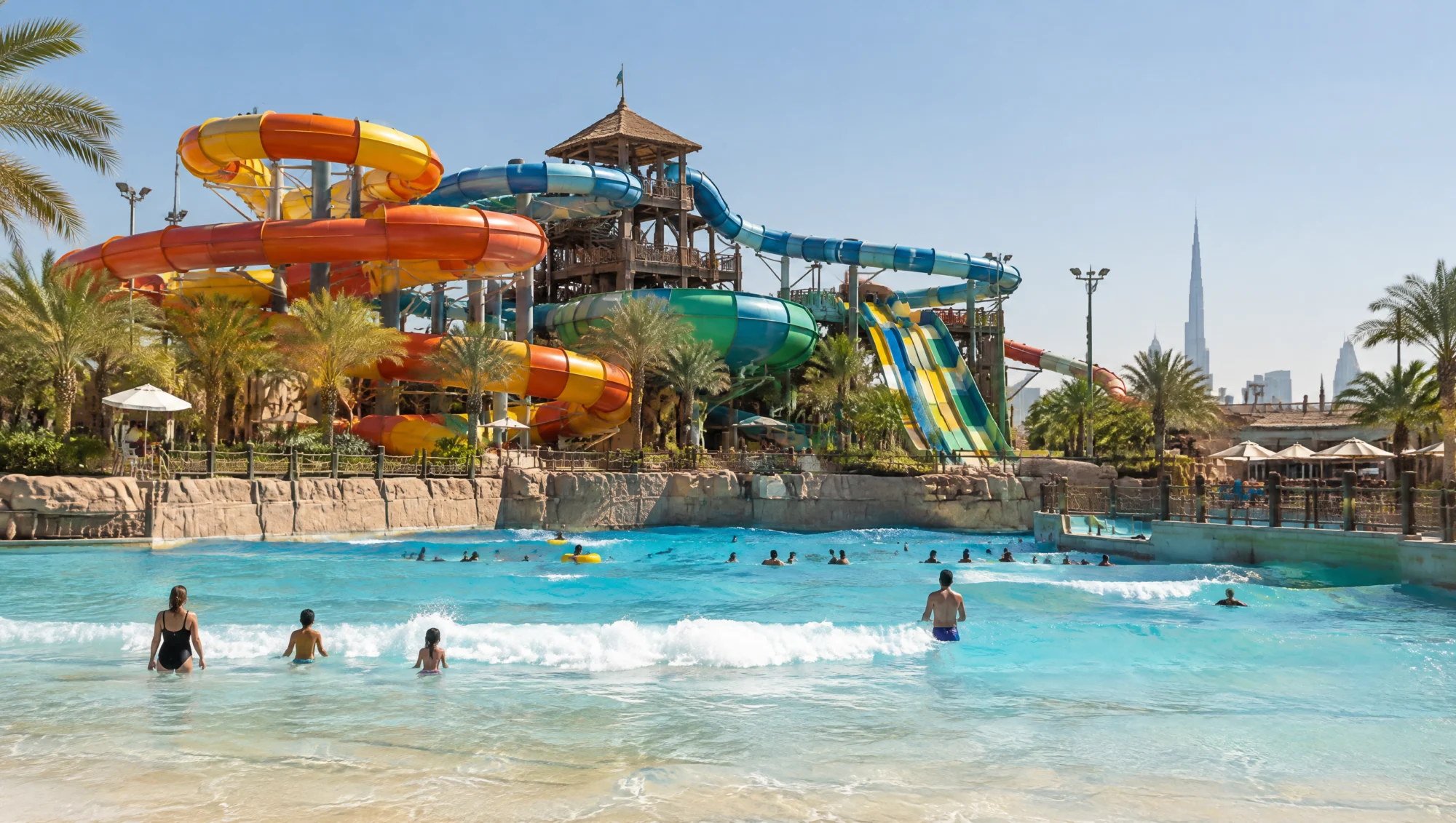 Toboggans dans un parc aquatique des Émirats