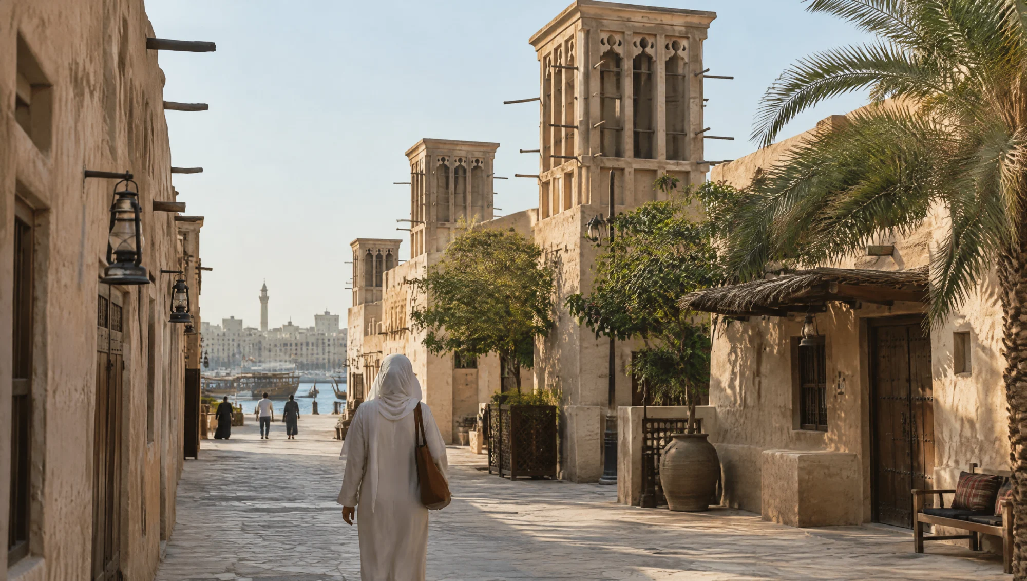 Visiteuse en tenue modeste dans le Dubaï historique