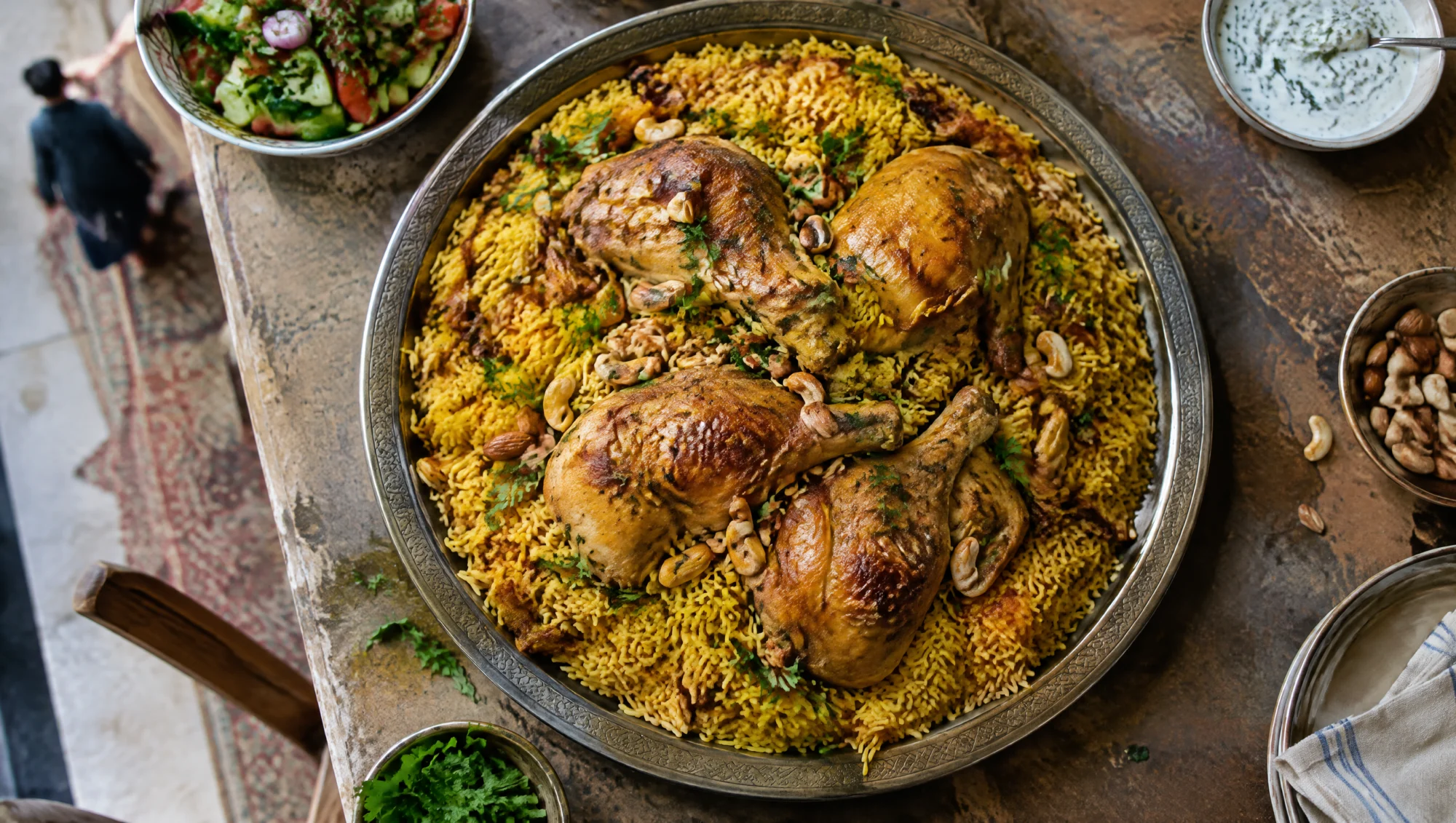 Platter of chicken machboos with spiced rice