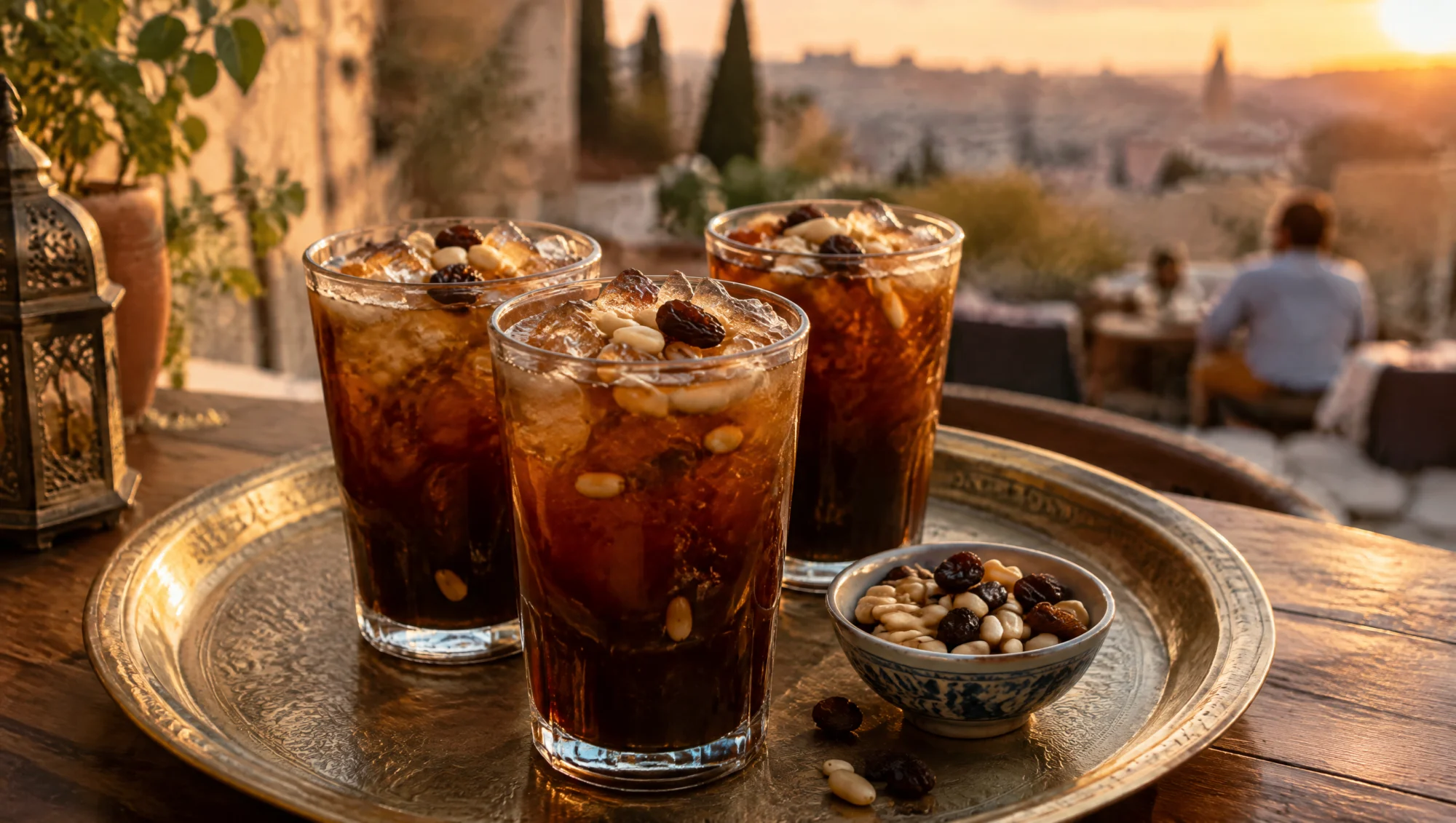 Vasos de jallab con piñones y pasas