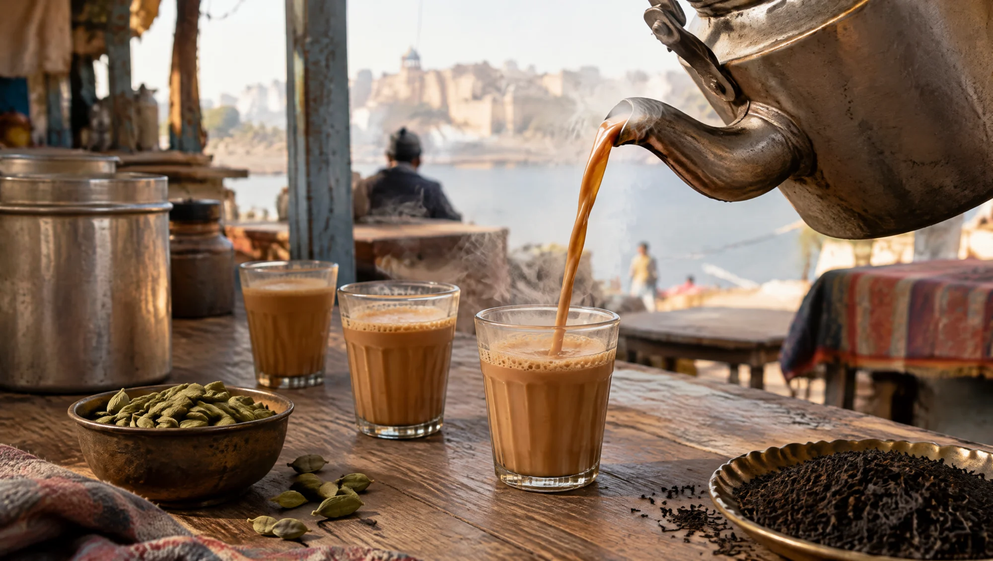 Té karak servido en pequeños vasos de cristal