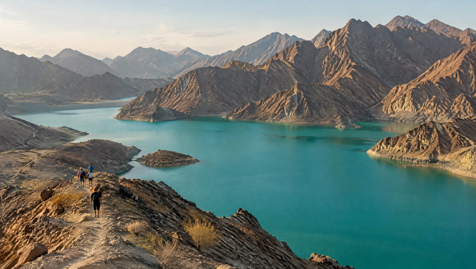 Réservoir de montagne aux eaux turquoise à Hatta