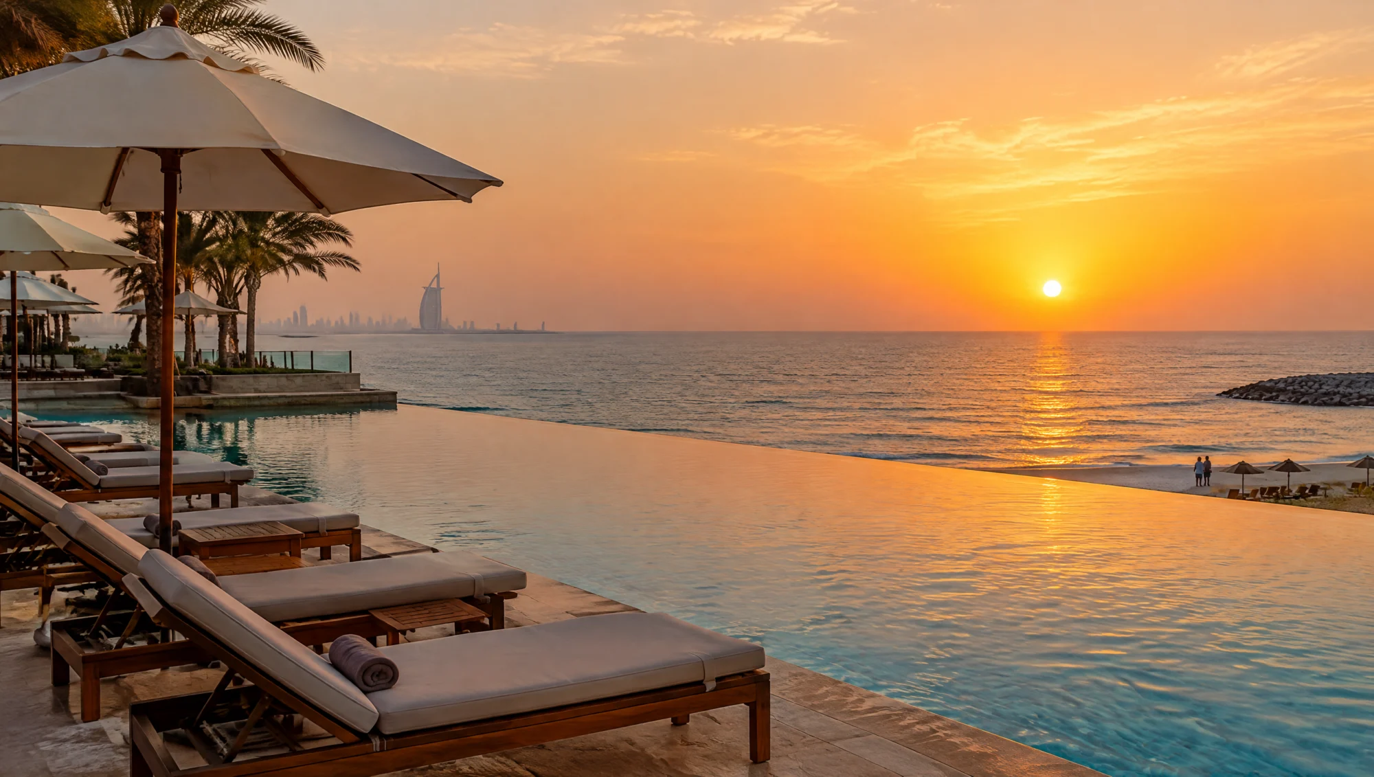 Piscina infinita en un resort de playa de los EAU